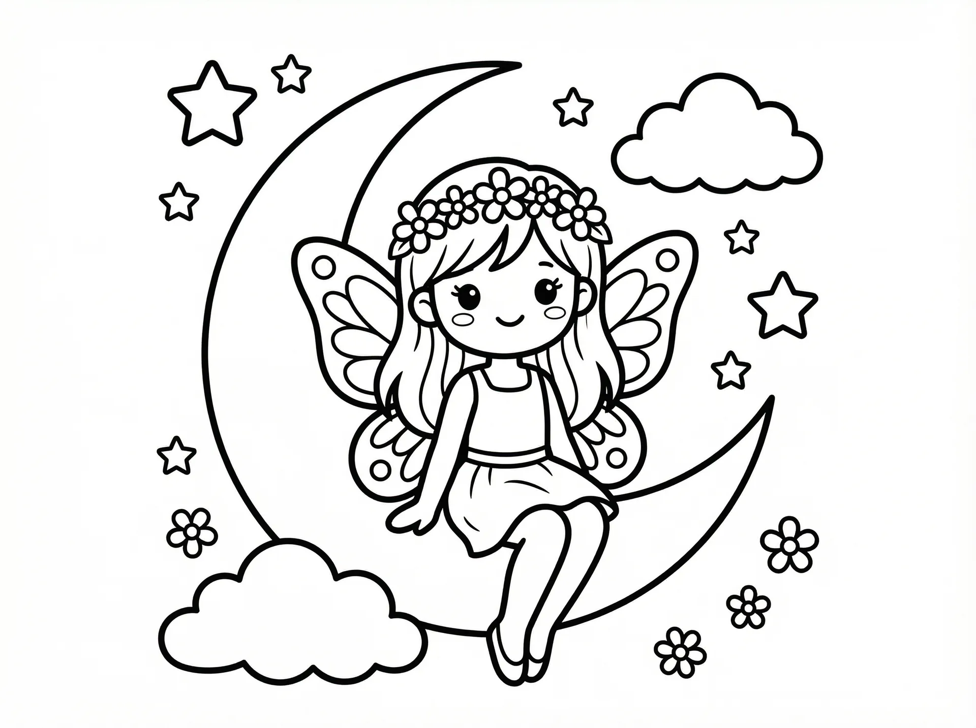 恶魔军官放我走 - 月亮上的蝴蝶翅膀精灵涂色线稿